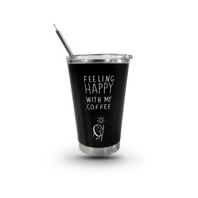 Coffee Thermos with metallic straw