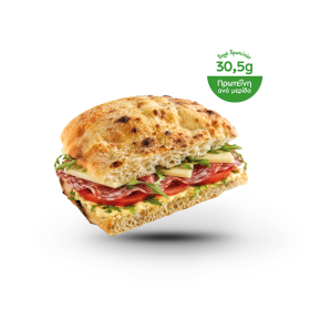 Focaccia with dry Salami & Pdo Cretan Graviera
